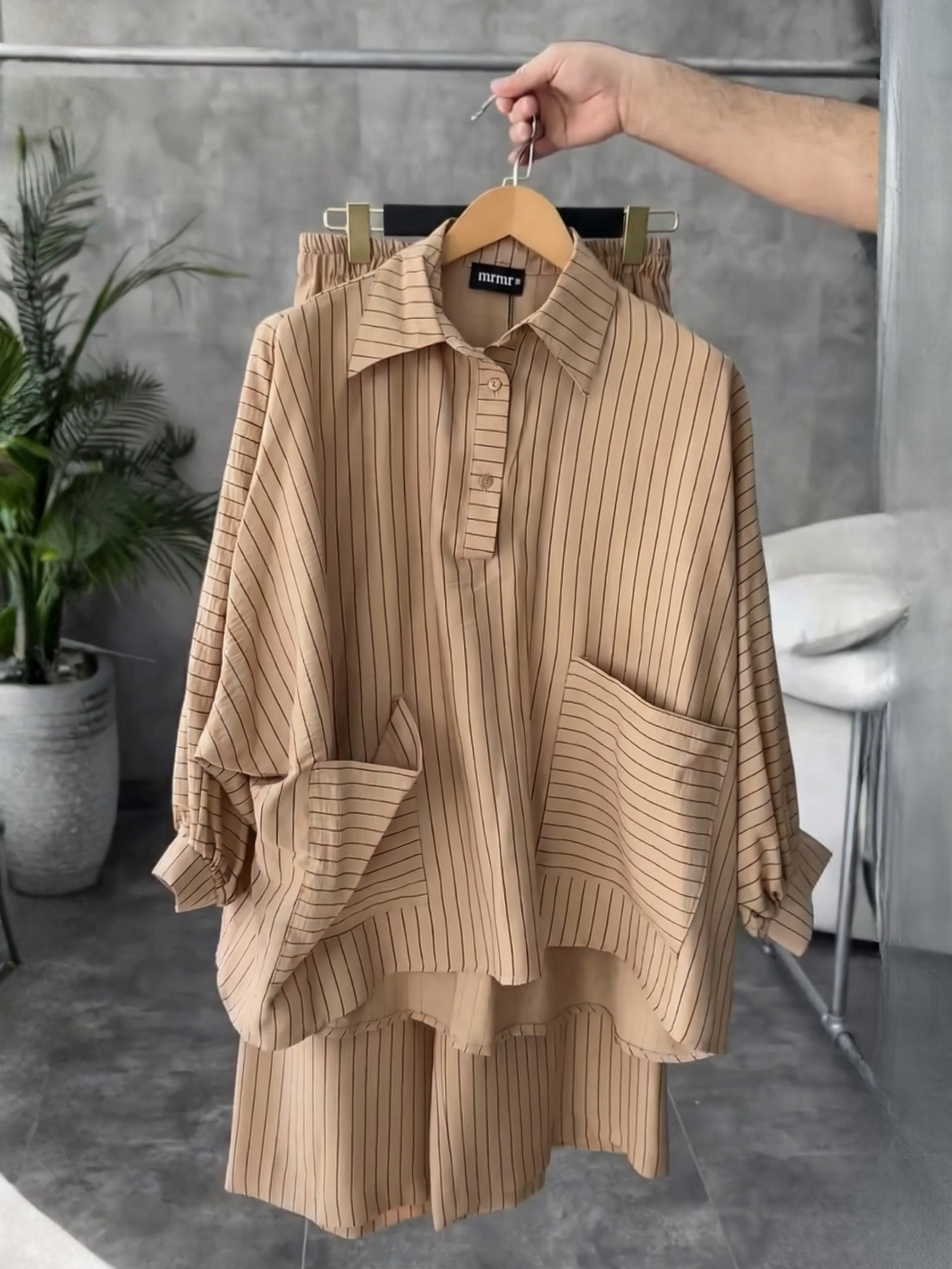 Beige Striped Co-ord Set