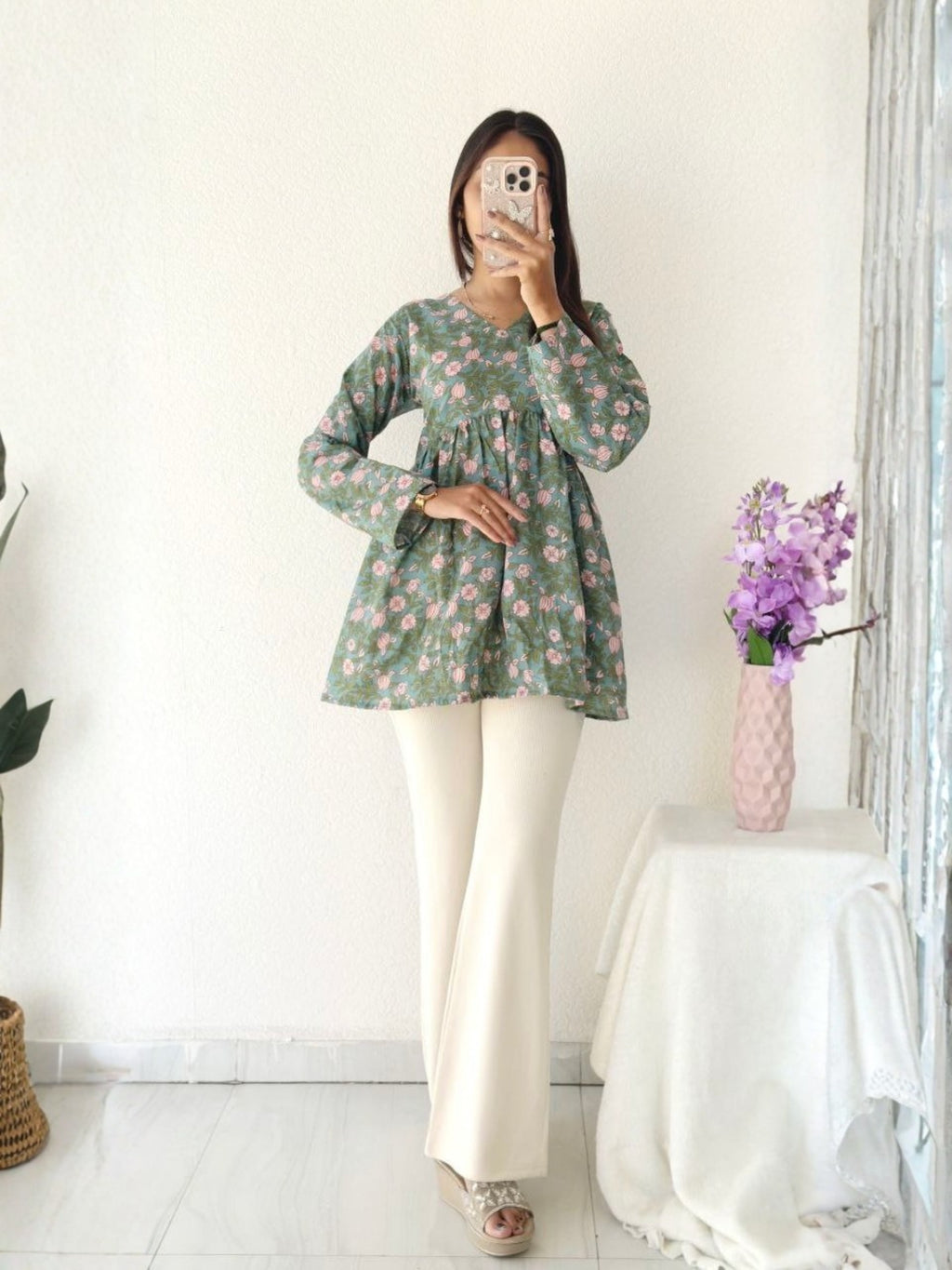 Printed V-Neck Tunic Top