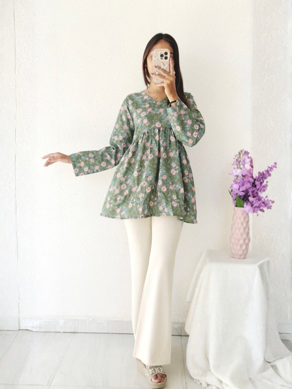 Printed V-Neck Tunic Top