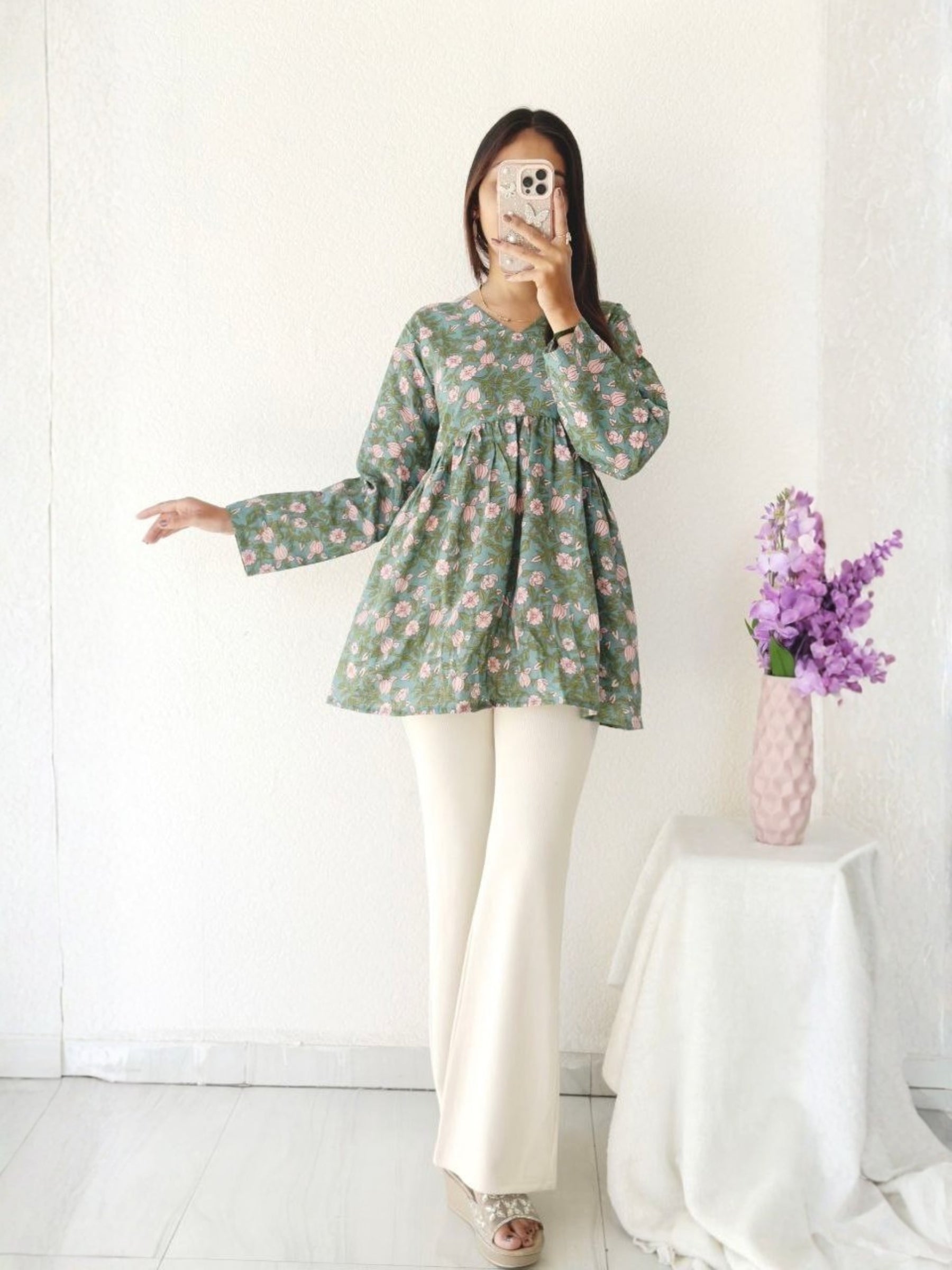 Printed V-Neck Tunic Top