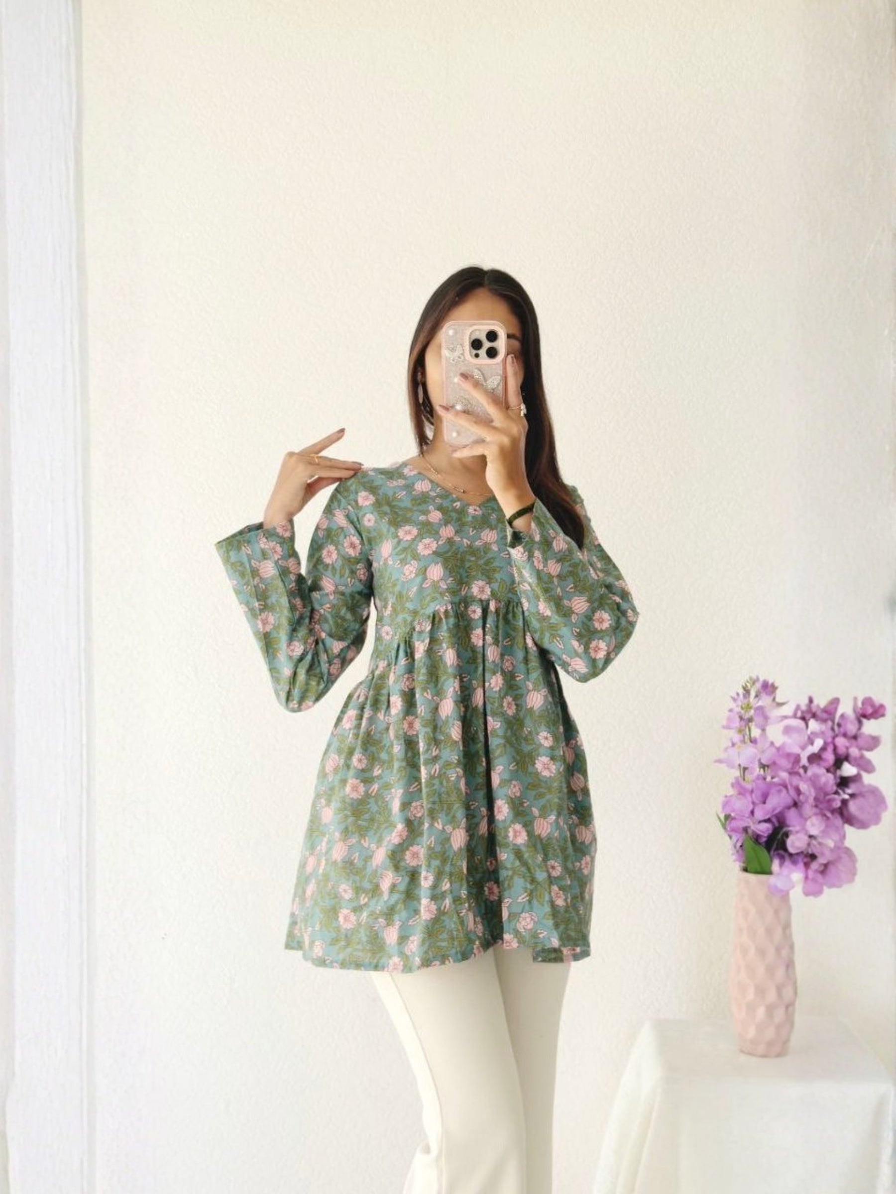 Printed V-Neck Tunic Top