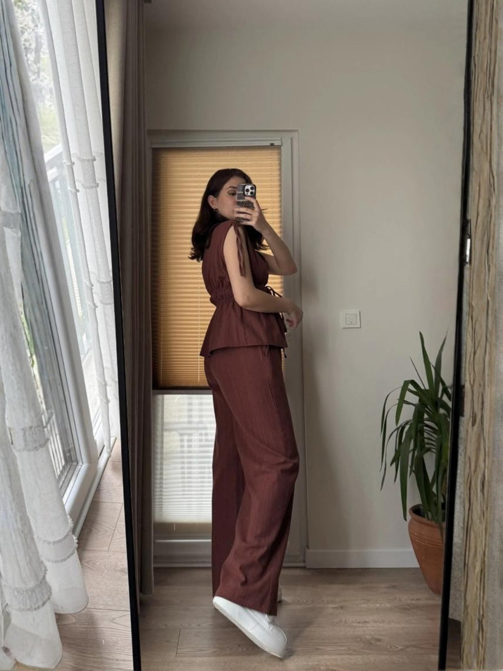 Elastic Waist Tie Detail Set – Wine