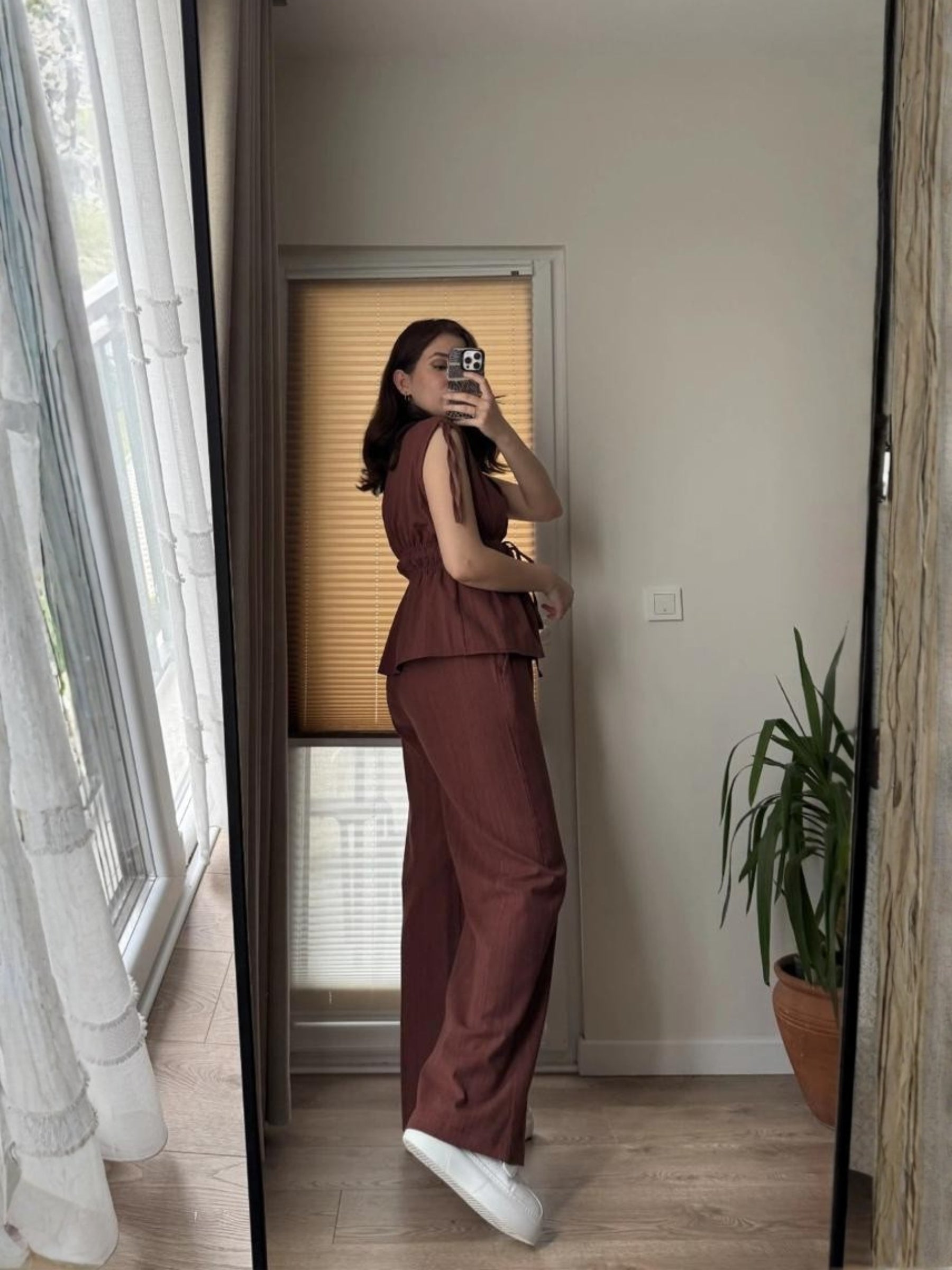 Elastic Waist Tie Detail Set – Wine