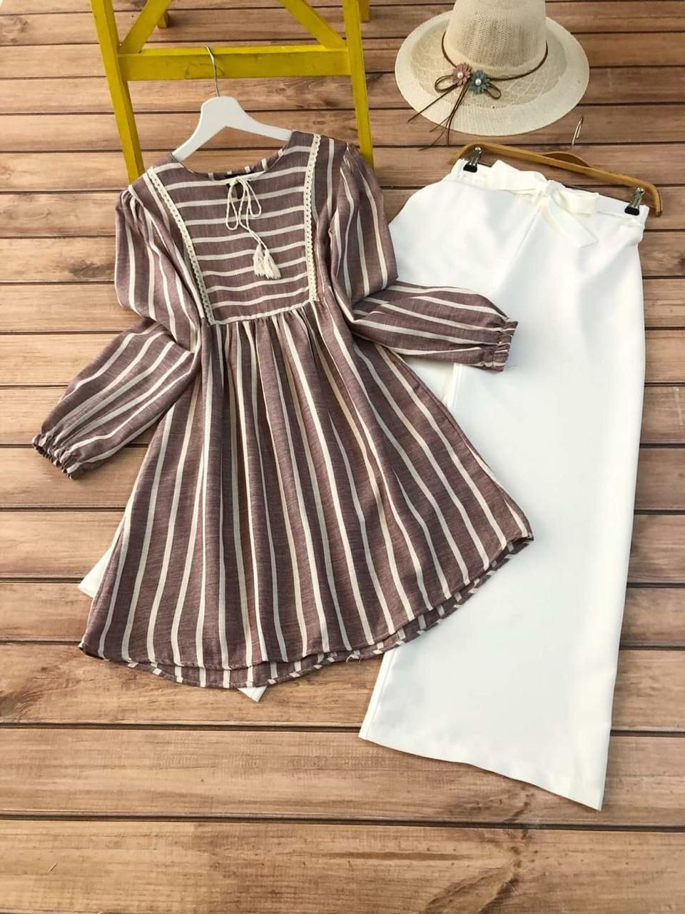 Striped Tunic & White Trouser Set