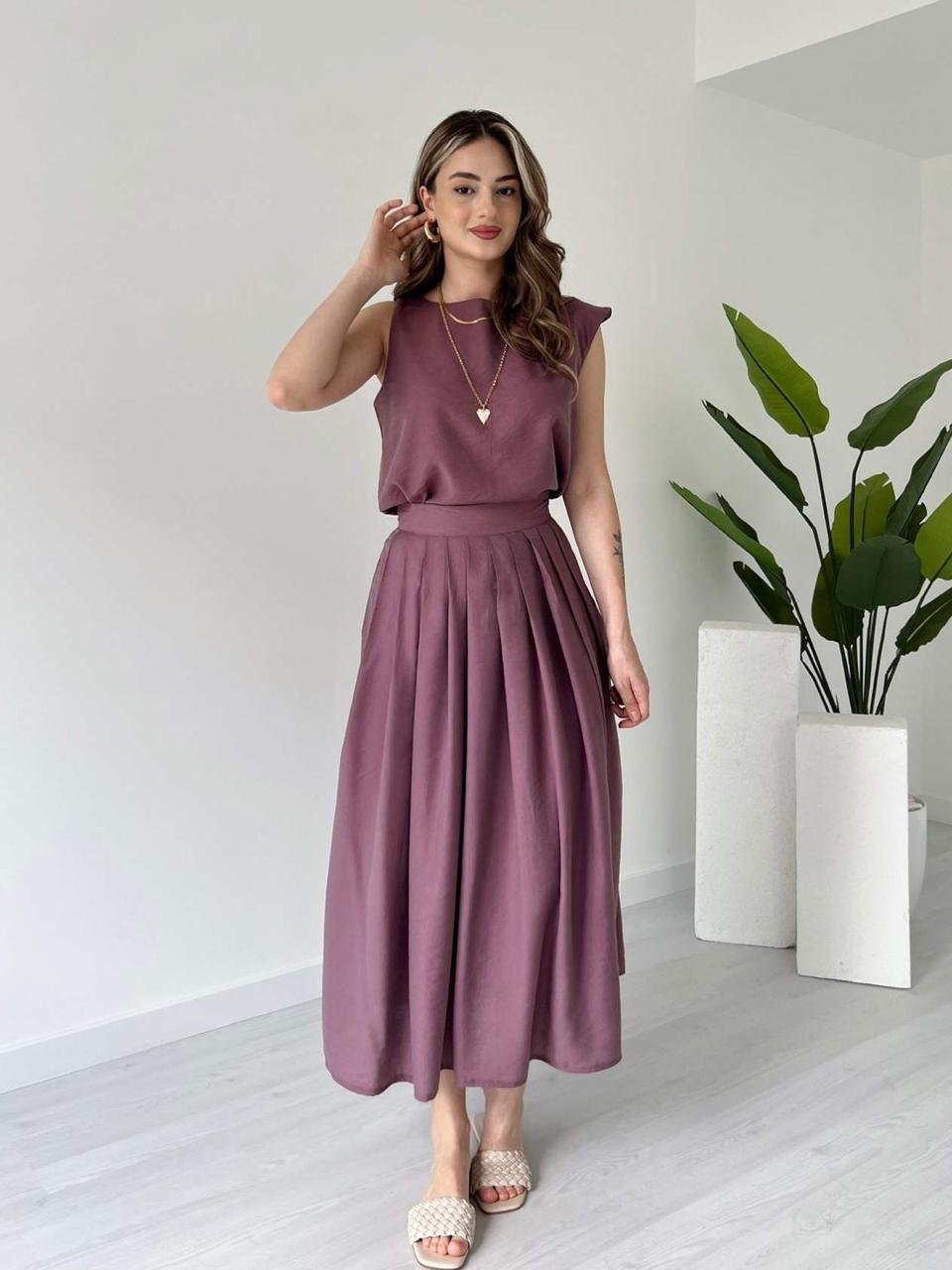 Sleeveless Top & Pleated Midi Skirt Set