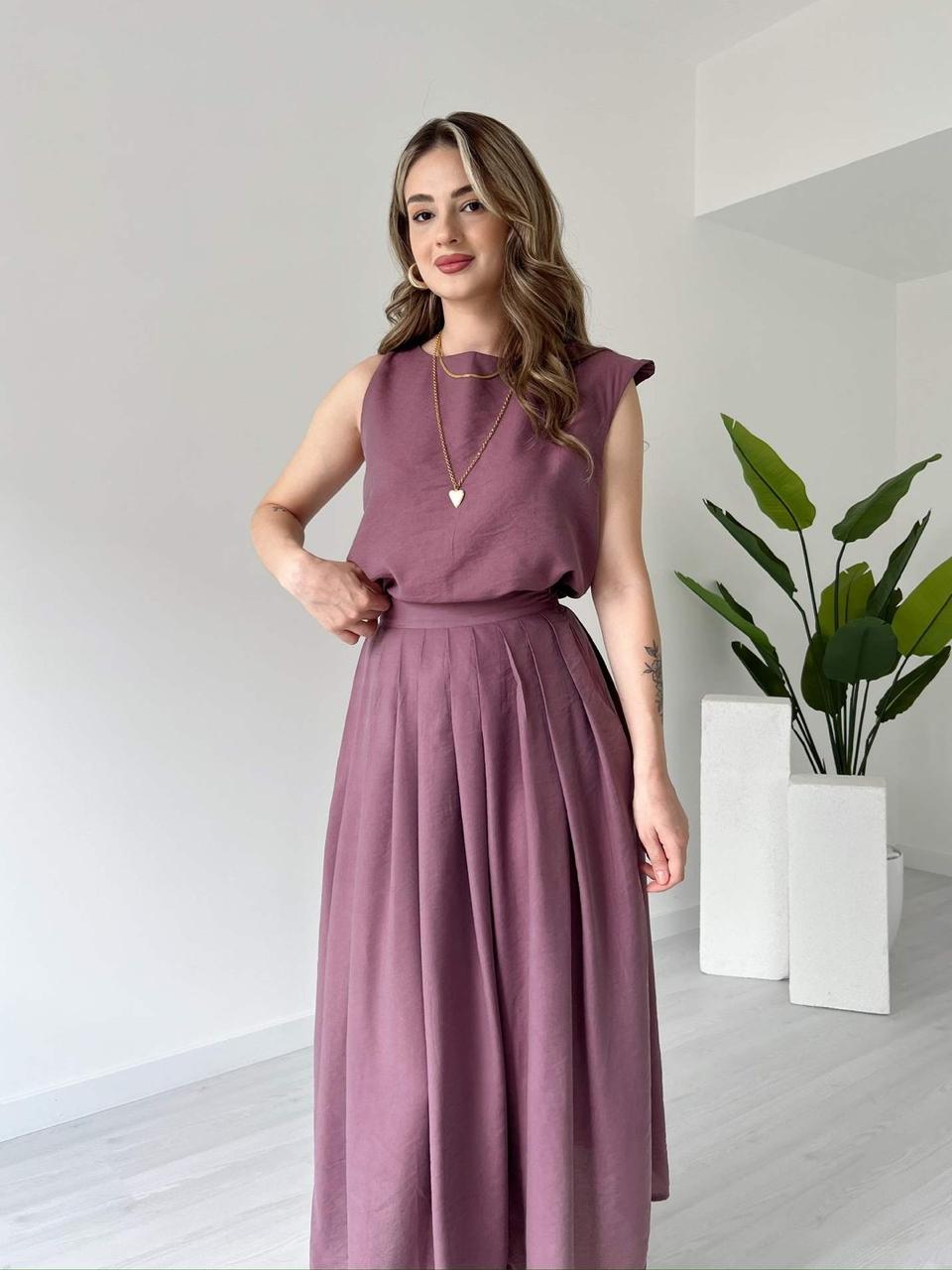 Sleeveless Top & Pleated Midi Skirt Set