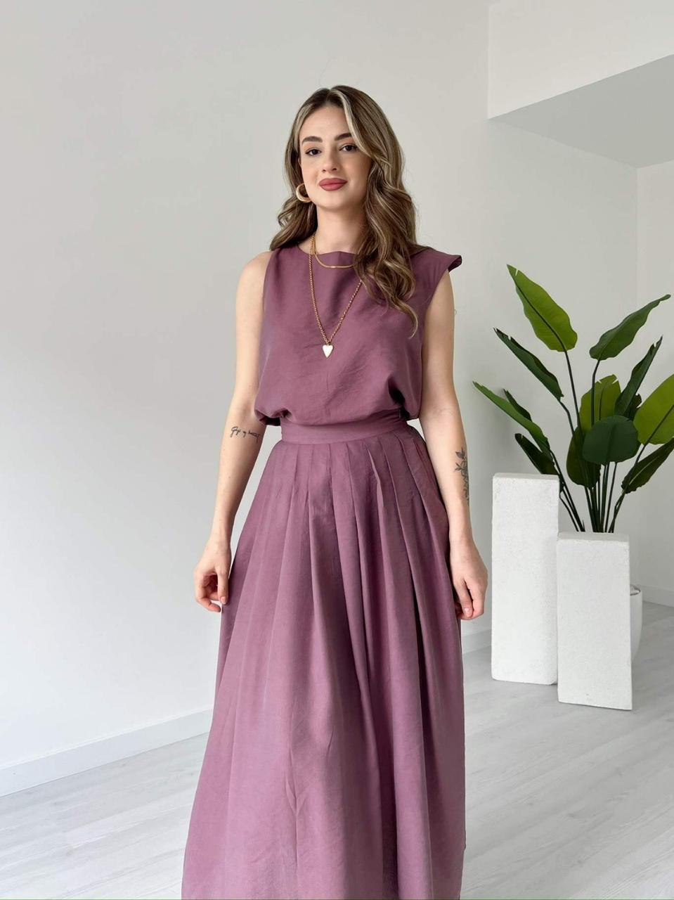 Sleeveless Top & Pleated Midi Skirt Set