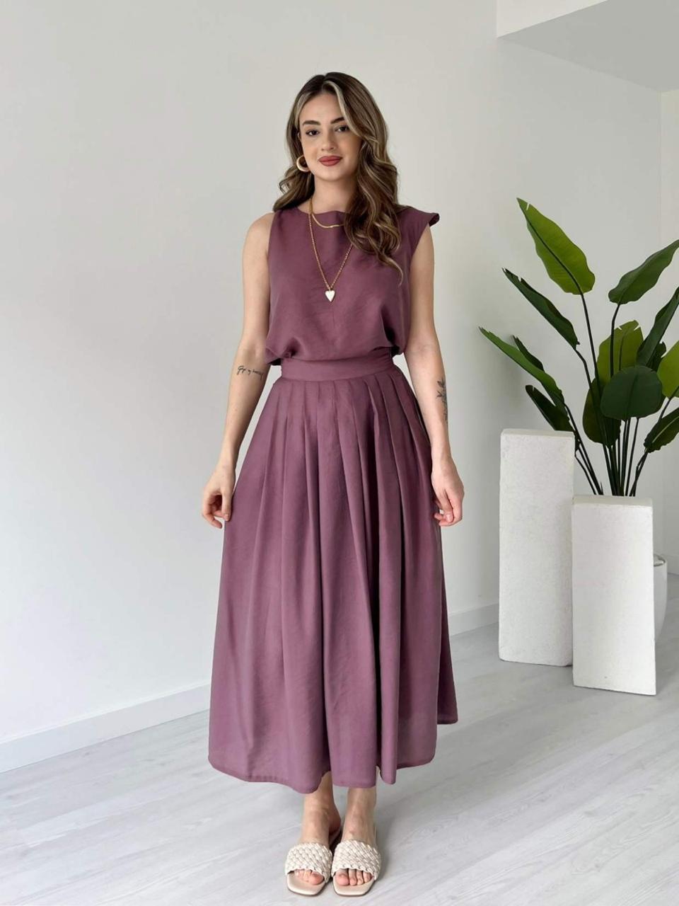 Sleeveless Top & Pleated Midi Skirt Set