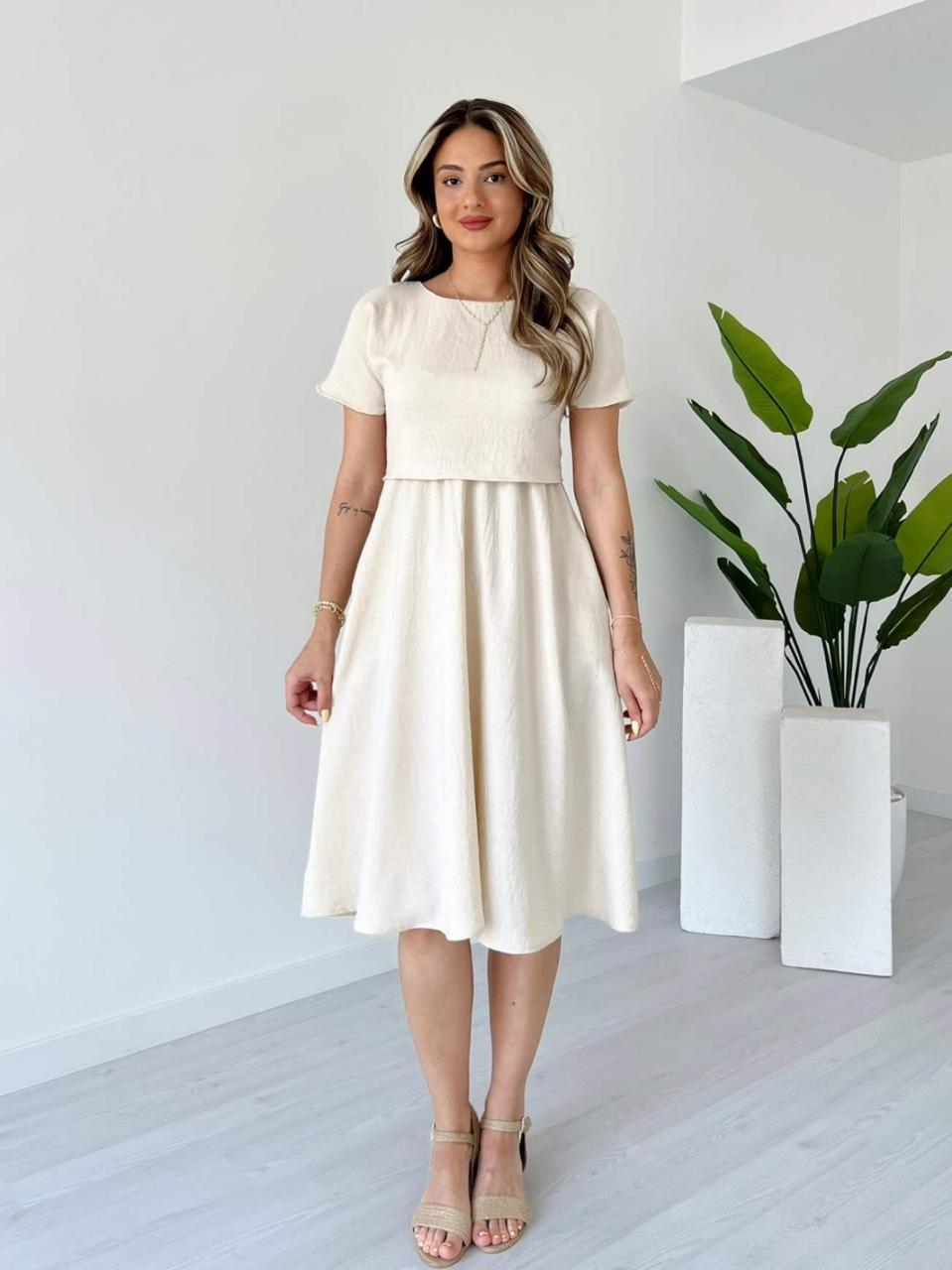 Classic Off-White Midi Dress
