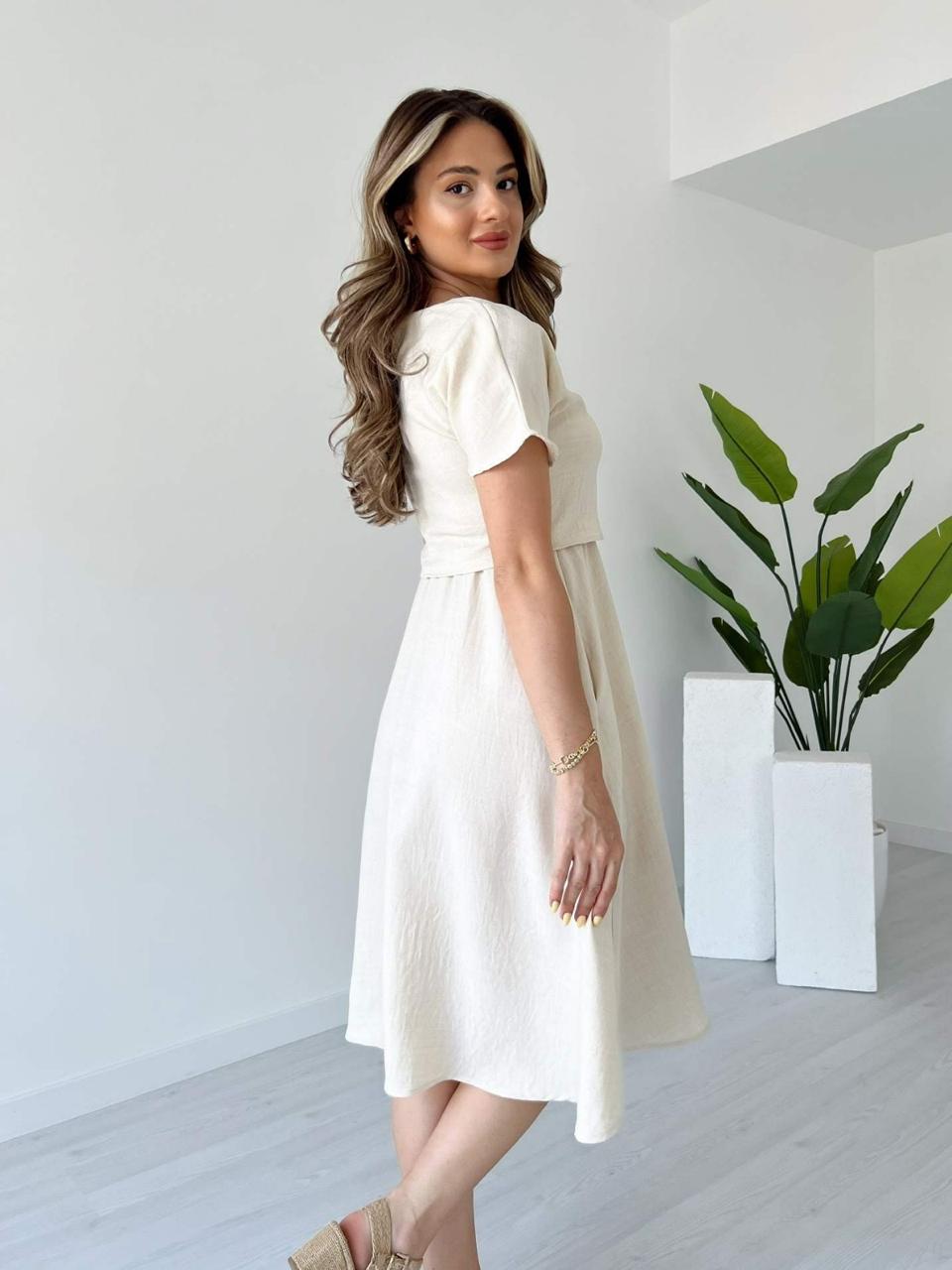 Classic Off-White Midi Dress