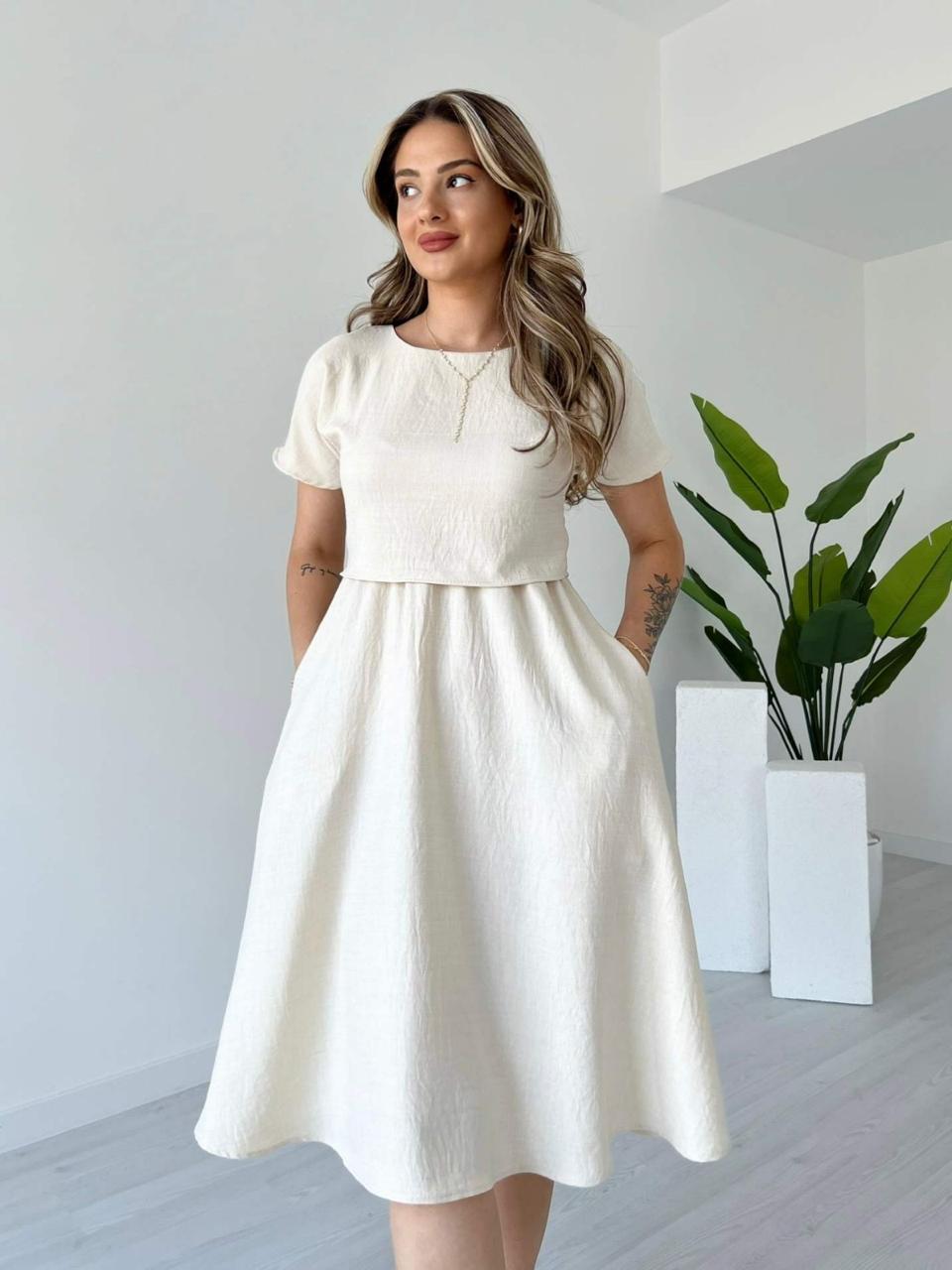 Classic Off-White Midi Dress