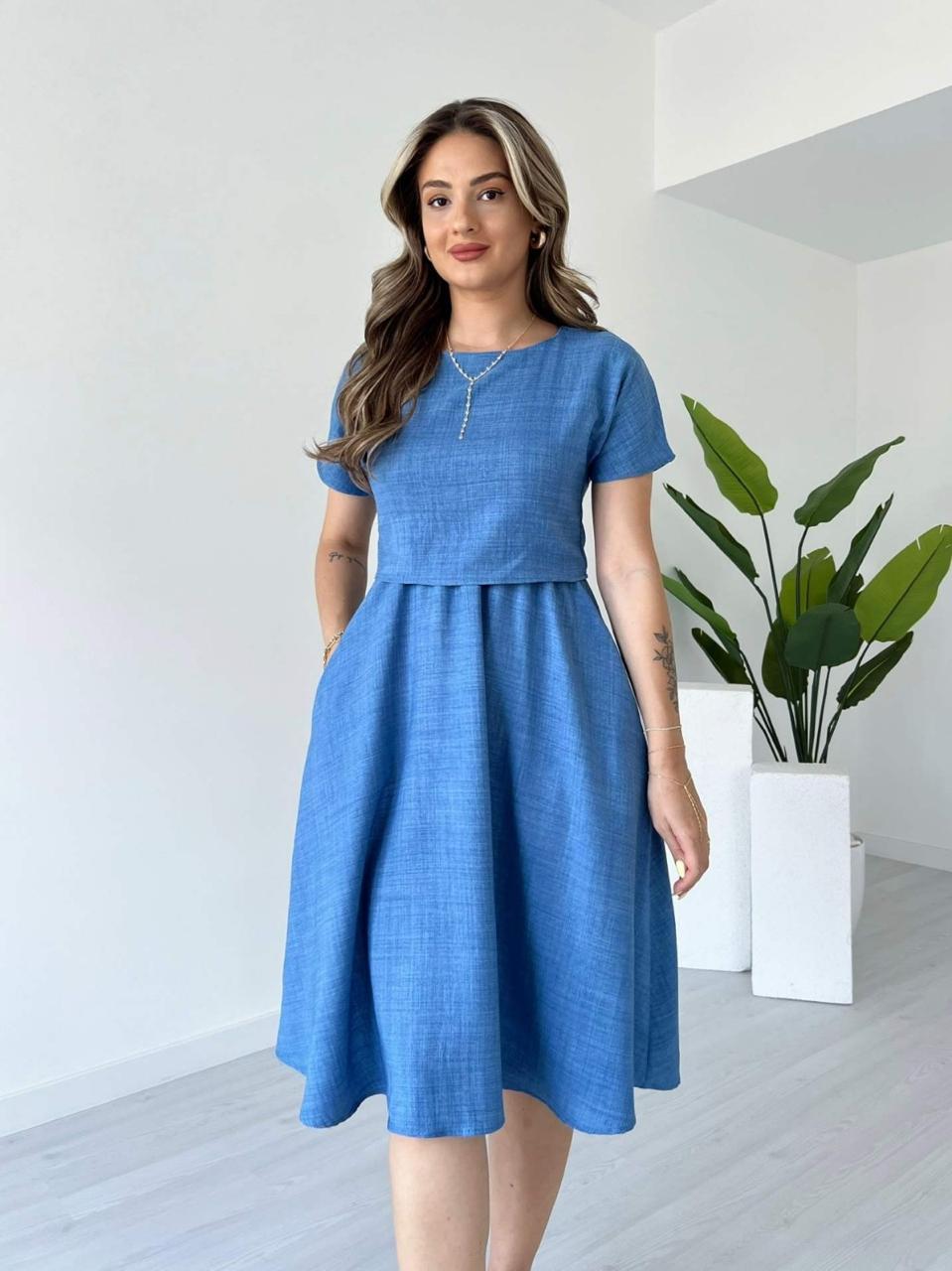 Classic Sky Blue Midi Dress
