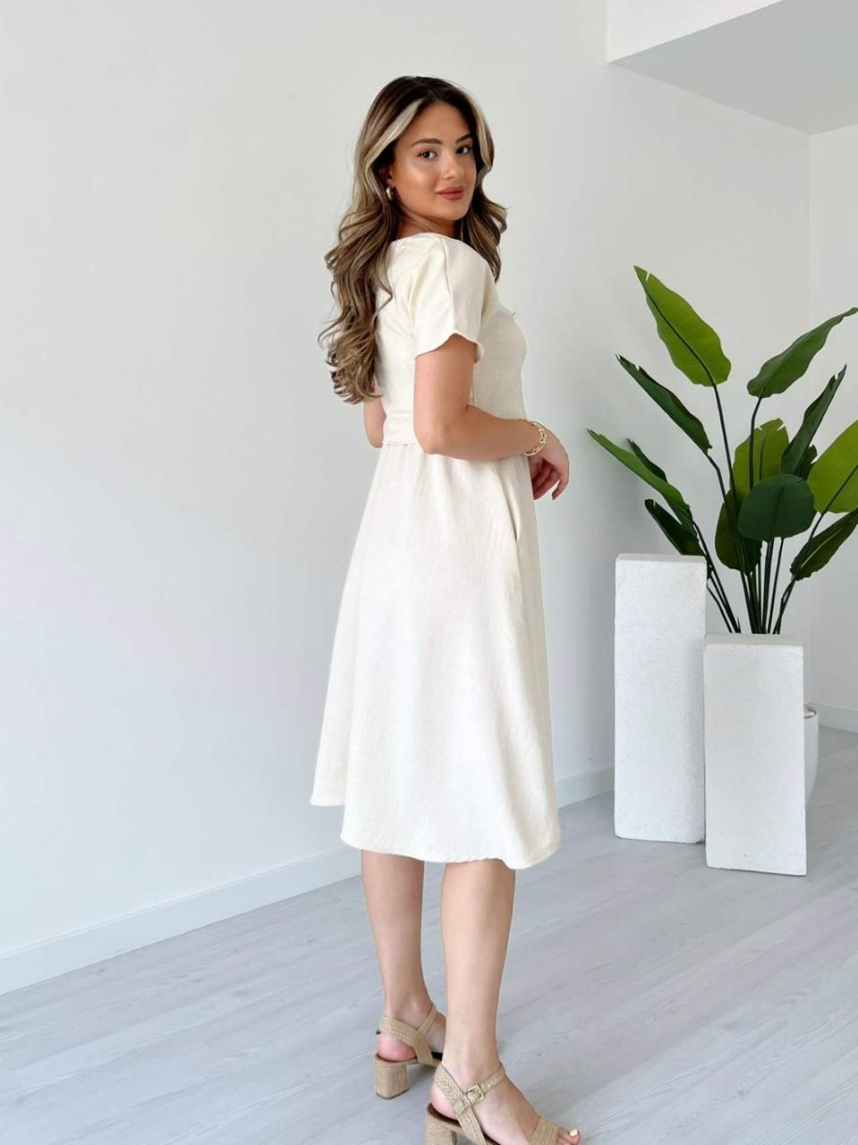 Classic Off-White Midi Dress