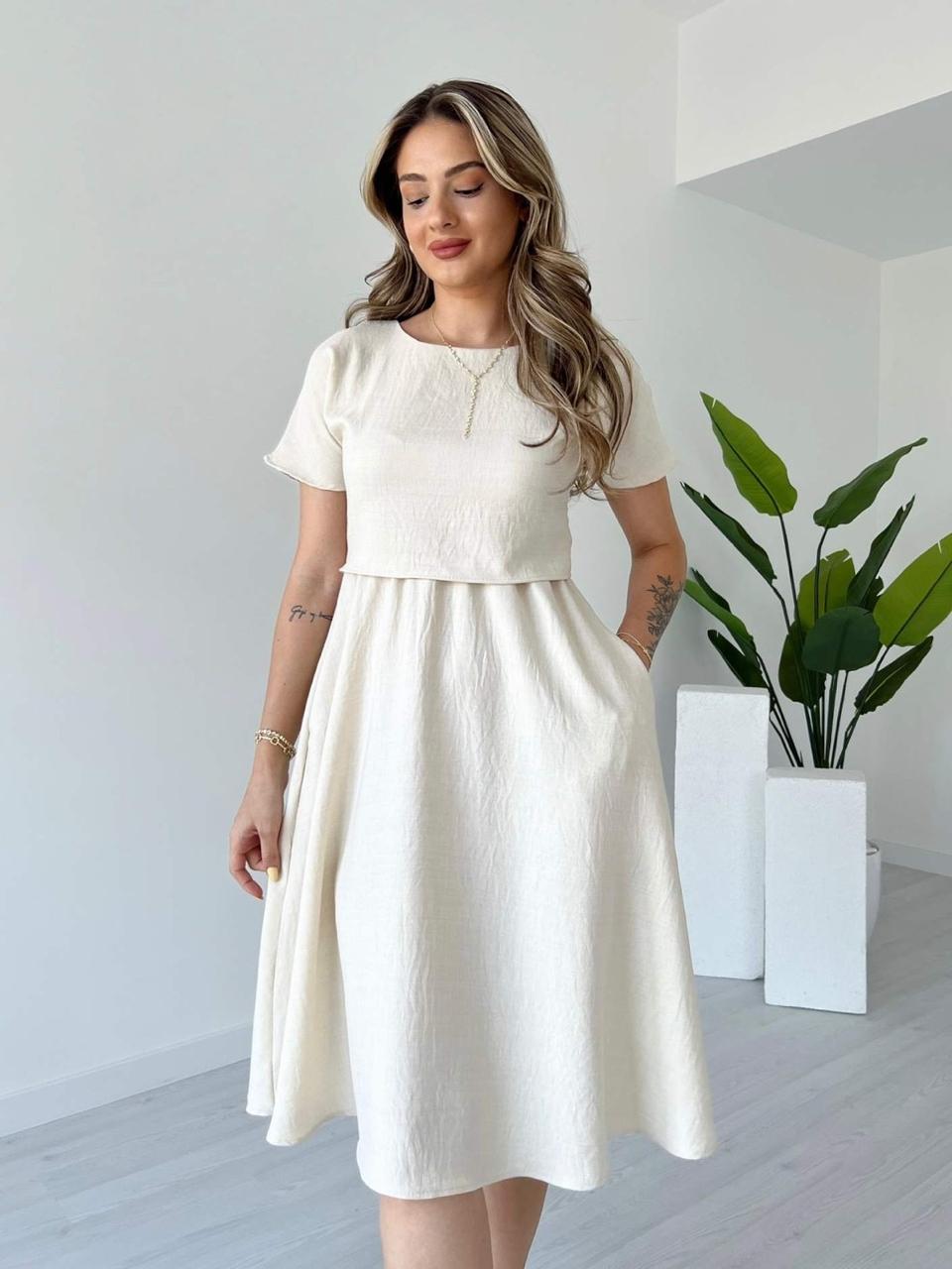 Classic Off-White Midi Dress