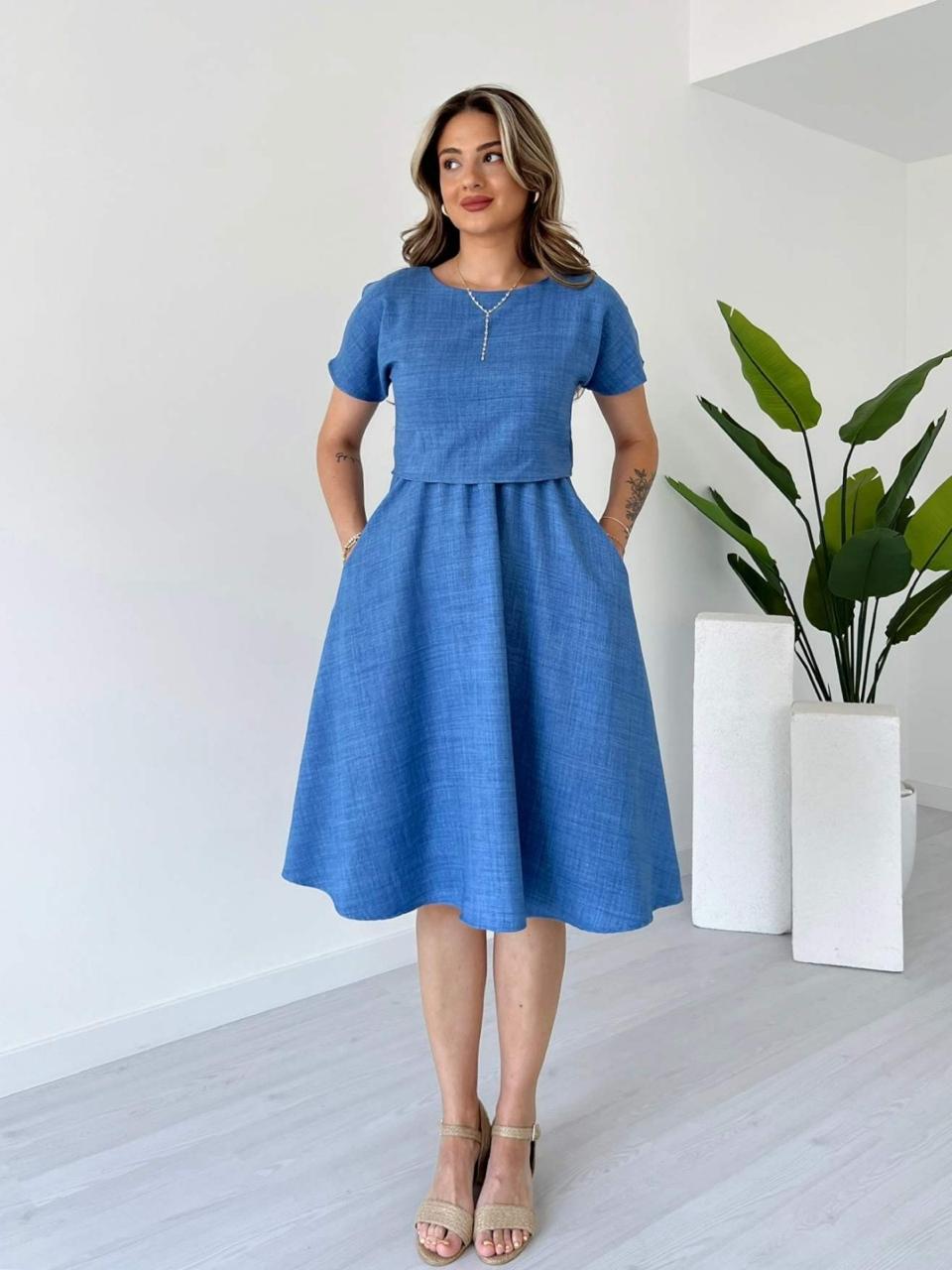 Classic Sky Blue Midi Dress