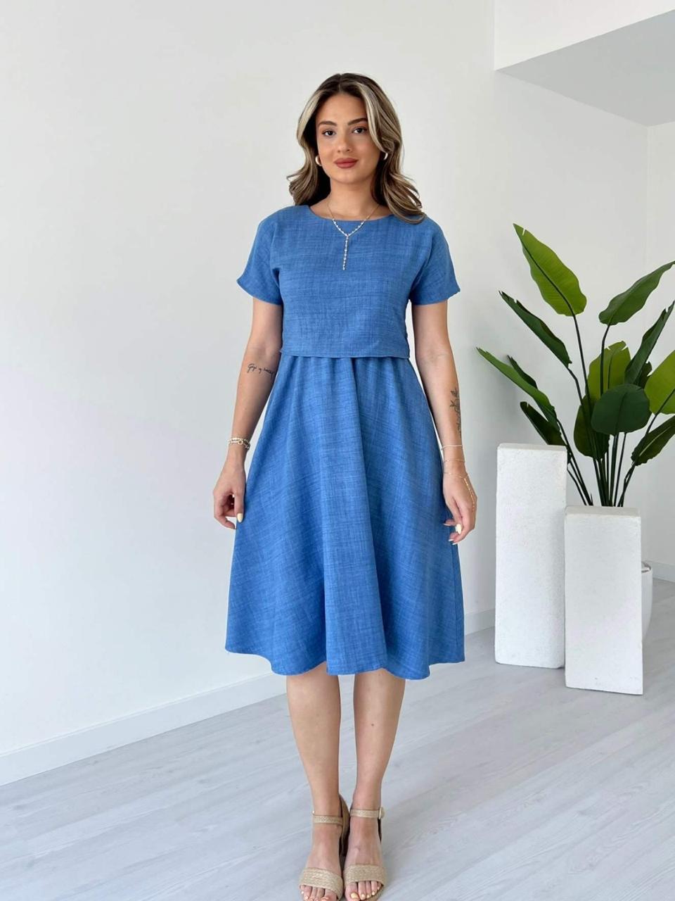 Classic Sky Blue Midi Dress