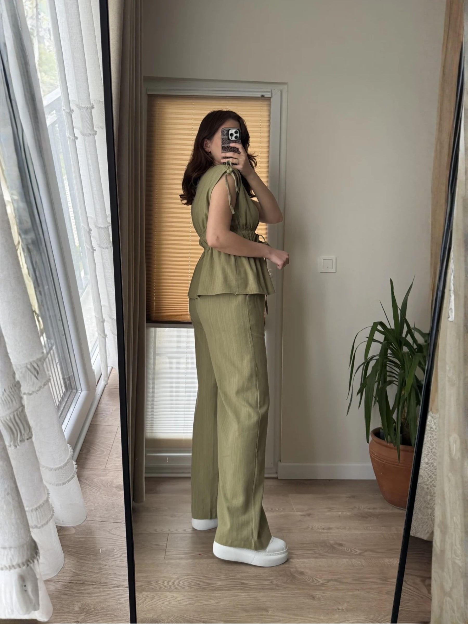 Elastic Waist Tie Detail Set – Olive Green