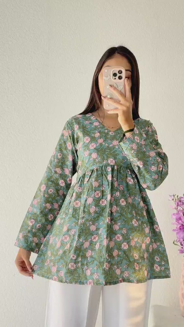 Printed V-Neck Tunic Top